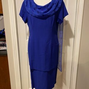 Studio C Cobalt Blue Midi Dress with Sheer Overlay